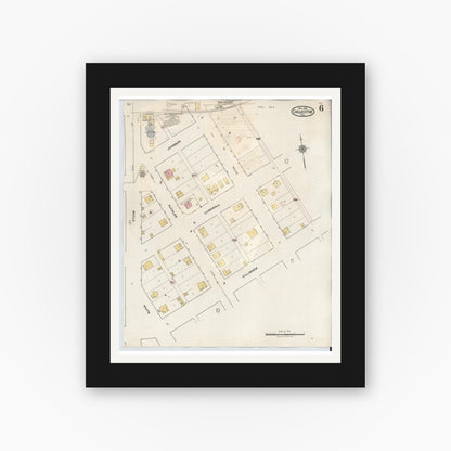 Old map wall art mockup — black gallery frame with white mat — Sanborn Fire Insurance Map from Chillicothe, Hardeman County, Texas (1941), Sheet #0006