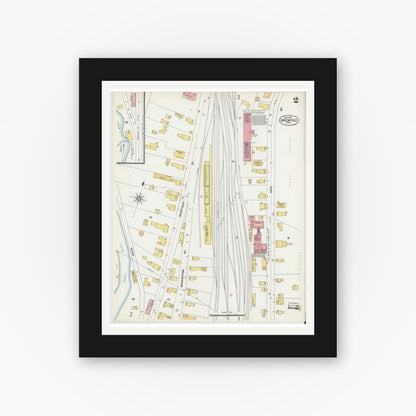 Old map wall art mockup — black gallery frame with white mat — Sanborn Fire Insurance Map from Greenfield, Franklin County, Massachusetts (1902), Sheet #0002