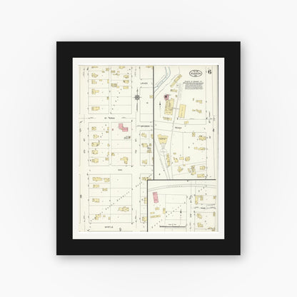 Old map wall art mockup — black gallery frame with white mat — Sanborn Fire Insurance Map from Hudson, St. Croix County, Wisconsin (1912), Sheet #0006