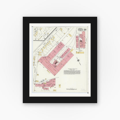Old map wall art mockup — black gallery frame with white mat — Sanborn Fire Insurance Map from Xenia, Greene County, Ohio (1919), Sheet #0019