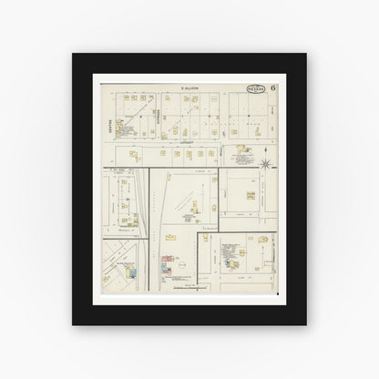 Old map wall art mockup — black gallery frame with white mat — Sanborn Fire Insurance Map from Nevada, Vernon County, Missouri (1890), Sheet #0006