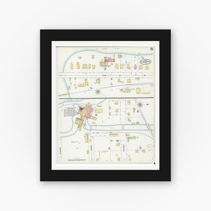 Old map wall art mockup — black gallery frame with white mat — Sanborn Fire Insurance Map from Three Rivers, Saint Joseph County, Michigan (1899), Sheet #0006