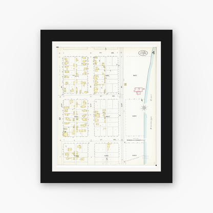 Old map wall art mockup — black gallery frame with white mat — Sanborn Fire Insurance Map from Lyons, Clinton County, Iowa (1902), Sheet #0004