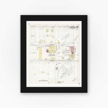 Old map wall art mockup — black gallery frame with white mat — Sanborn Fire Insurance Map from Fort Madison, Lee County, Iowa (1894), Sheet #0010