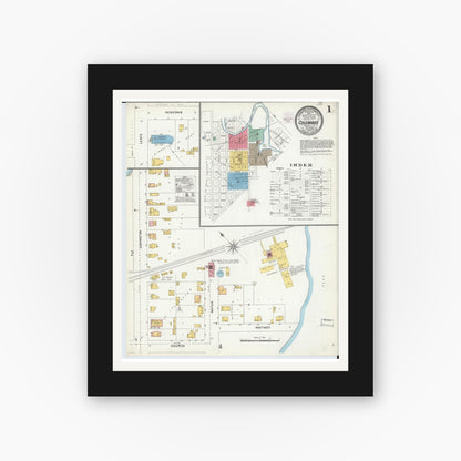 Old map wall art mockup — black gallery frame with white mat — Sanborn Fire Insurance Map from Columbus, Columbia and Dodge County, Wisconsin (1904), Sheet #0001