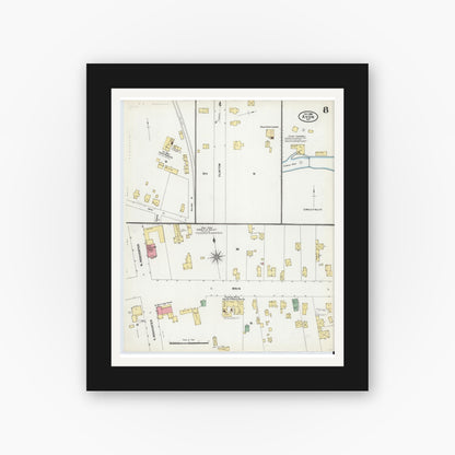 Old map wall art mockup — black gallery frame with white mat — Sanborn Fire Insurance Map from Avon, Livingston County, New York (1904), Sheet #0008