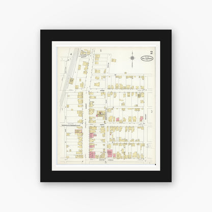 Old map wall art mockup — black gallery frame with white mat — Sanborn Fire Insurance Map from Millersburg, Dauphin County, Pennsylvania (1911), Sheet #0002