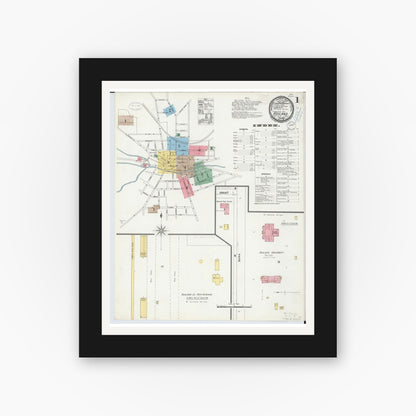 Old map wall art mockup — black gallery frame with white mat — Sanborn Fire Insurance Map from Ashland, Ashland County, Ohio (1899), Sheet #0001