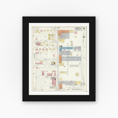 Old map wall art mockup — black gallery frame with white mat — Sanborn Fire Insurance Map from Ambridge, Beaver County, Pennsylvania (1917), Sheet #0008