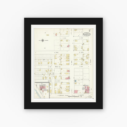 Old map wall art mockup — black gallery frame with white mat — Sanborn Fire Insurance Map from Cambridge City, Wayne County, Indiana (1913), Sheet #0007