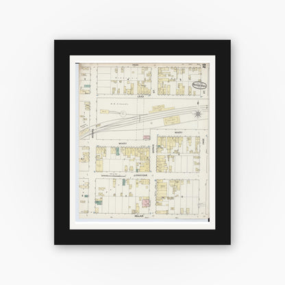 Old map wall art mockup — black gallery frame with white mat — Sanborn Fire Insurance Map from Bessemer, Gogebic County, Michigan (1888), Sheet #0002