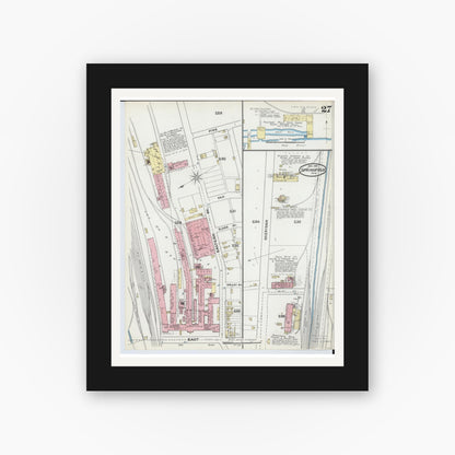 Old map wall art mockup — black gallery frame with white mat — Sanborn Fire Insurance Map from Springfield, Clark County, Ohio (1891), Sheet #0027