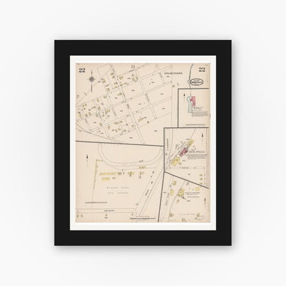 Old map wall art mockup — black gallery frame with white mat — Sanborn Fire Insurance Map from Gainesville, Alachua County, Florida (1922), Sheet #0022