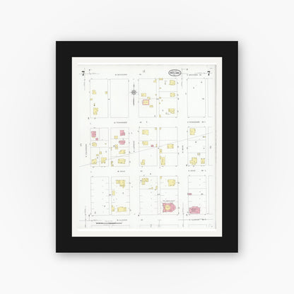 Old map wall art mockup — black gallery frame with white mat — Sanborn Fire Insurance Map from Midland, Midland County, Texas (1929), Sheet #0007