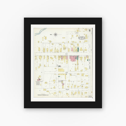 Old map wall art mockup — black gallery frame with white mat — Sanborn Fire Insurance Map from Wolcottville, Noble And LaGrange Counties, Indiana (1907), Sheet #0002