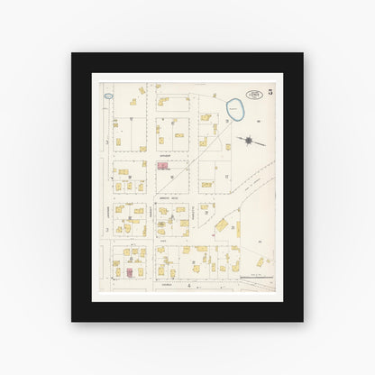 Old map wall art mockup — black gallery frame with white mat — Sanborn Fire Insurance Map from Ione, Amador County, California (1912), Sheet #0005
