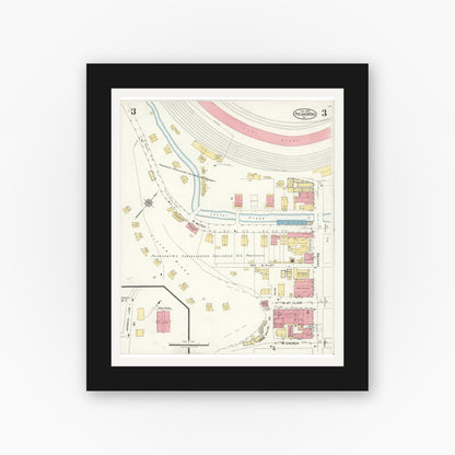 Old map wall art mockup — black gallery frame with white mat — Sanborn Fire Insurance Map from Pocahontas, Tazewell County, Virginia (1923), Sheet #0003