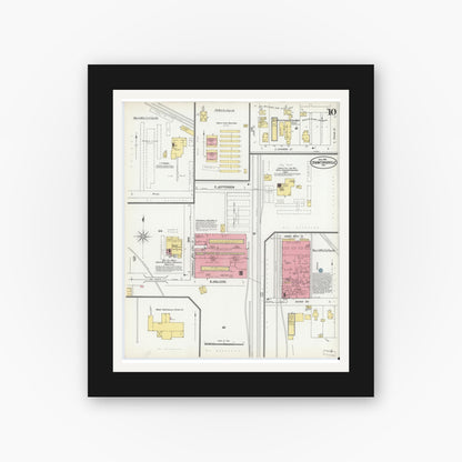 Old map wall art mockup — black gallery frame with white mat — Sanborn Fire Insurance Map from Crawfordsville, Montgomery County, Indiana (1902), Sheet #0010