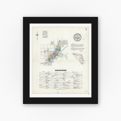 Old map wall art mockup — black gallery frame with white mat — Sanborn Fire Insurance Map from Kissimmee, Osceola County, Florida (1914) - Complete Map Set