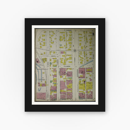 Old map wall art mockup — black gallery frame with white mat — Sanborn Fire Insurance Map from Akron, Summit County, Ohio (1892), Sheet #0004