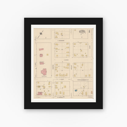 Old map wall art mockup — black gallery frame with white mat — Sanborn Fire Insurance Map from Belvidere, Boone County, Illinois (1922), Sheet #0005