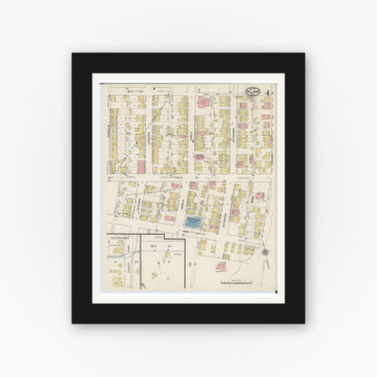 Old map wall art mockup — black gallery frame with white mat — Sanborn Fire Insurance Map from Bellaire, Belmont County, Ohio (1915), Sheet #0004