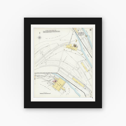 Old map wall art mockup — black gallery frame with white mat — Sanborn Fire Insurance Map from Orange, Orange County, Texas (1896), Sheet #0006