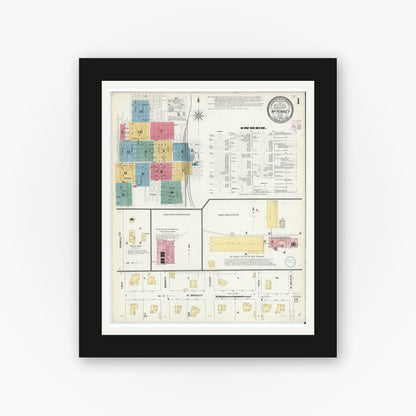 Old map wall art mockup — black gallery frame with white mat — Sanborn Fire Insurance Map from McKinney, Collin County, Texas (1908), Sheet #0001