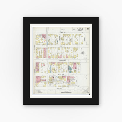 Old map wall art mockup — black gallery frame with white mat — Sanborn Fire Insurance Map from Canton, Stark County, Ohio (1891), Sheet #0008