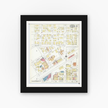 Old map wall art mockup — black gallery frame with white mat — Sanborn Fire Insurance Map from Ishpeming, Marquette County, Michigan (1917), Sheet #0005