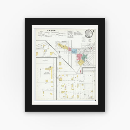 Old map wall art mockup — black gallery frame with white mat — Sanborn Fire Insurance Map from Leipsic, Putnam County, Ohio (1900), Sheet #0001