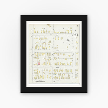Old map wall art mockup — black gallery frame with white mat — Sanborn Fire Insurance Map from Fulton, Oswego County, New York (1896), Sheet #0005