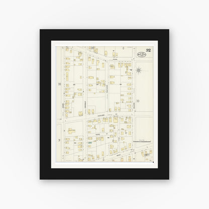 Old map wall art mockup — black gallery frame with white mat — Sanborn Fire Insurance Map from Malden, Middlesex County, Massachusetts (1897), Sheet #0032