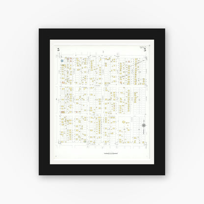Old map wall art mockup — black gallery frame with white mat — Sanborn Fire Insurance Map from Pasadena, Harris County, Texas (1943), Sheet #0005