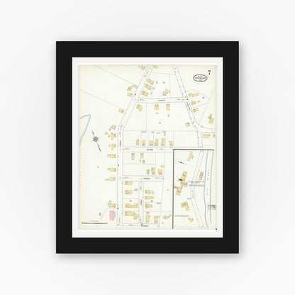 Old map wall art mockup — black gallery frame with white mat — Sanborn Fire Insurance Map from Spencer, Worcester County, Massachusetts (1912), Sheet #0007