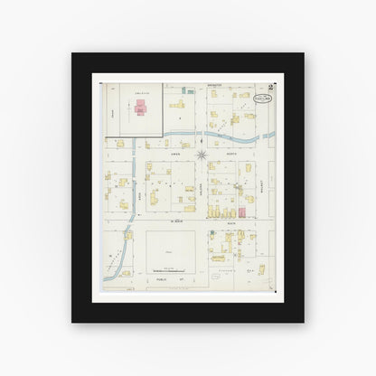 Old map wall art mockup — black gallery frame with white mat — Sanborn Fire Insurance Map from Tiskilwa, Bureau County, Illinois (1894), Sheet #0002