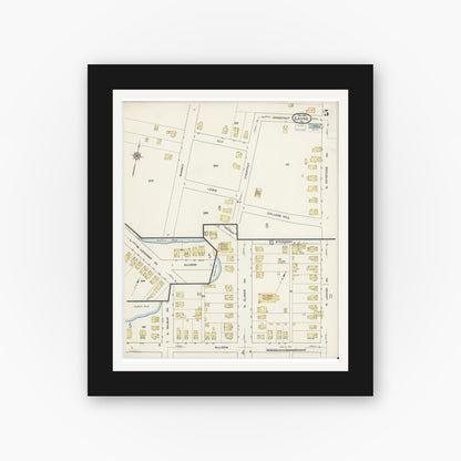 Old map wall art mockup — black gallery frame with white mat — Sanborn Fire Insurance Map from Sayre, Bradford County, Pennsylvania (1915), Sheet #0005