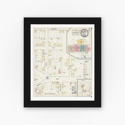 Old map wall art mockup — black gallery frame with white mat — Sanborn Fire Insurance Map from Vevay, Switzerland County, Indiana (1892) - Complete Map Set