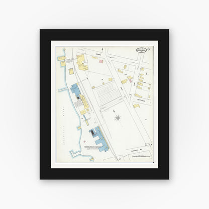 Old map wall art mockup — black gallery frame with white mat — Sanborn Fire Insurance Map from Ogdensburg, St. Lawrence County, New York (1909), Sheet #0003
