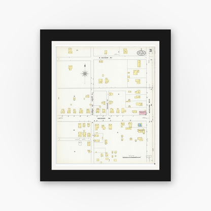 Old map wall art mockup — black gallery frame with white mat — Sanborn Fire Insurance Map from De Land, Volusia County, Florida (1909), Sheet #0003