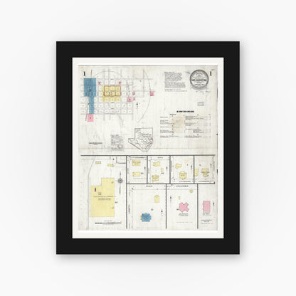 Old map wall art mockup — black gallery frame with white mat — Sanborn Fire Insurance Map from San Augustine, San Augustine County, Texas (1927) - Complete Map Set