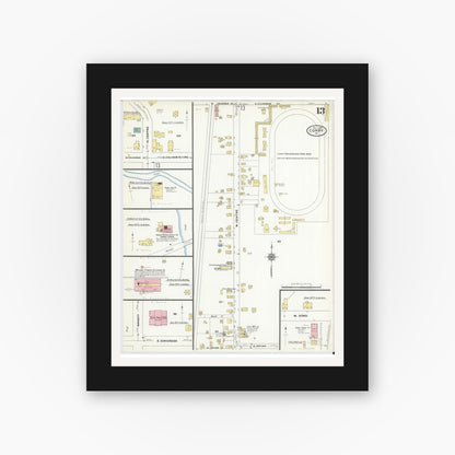 Old map wall art mockup — black gallery frame with white mat — Sanborn Fire Insurance Map from Corry, Erie County, Pennsylvania (1909), Sheet #0013