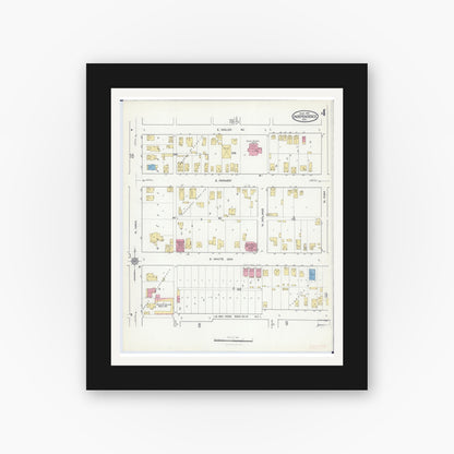 Old map wall art mockup — black gallery frame with white mat — Sanborn Fire Insurance Map from Independence, Jackson County, Missouri (1916), Sheet #0004