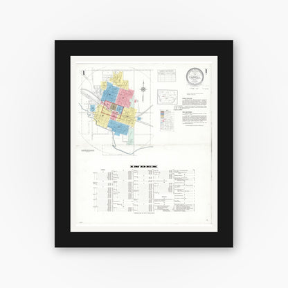 Old map wall art mockup — black gallery frame with white mat — Sanborn Fire Insurance Map from Carroll, Carroll County, Iowa (1935) â€” Complete Set