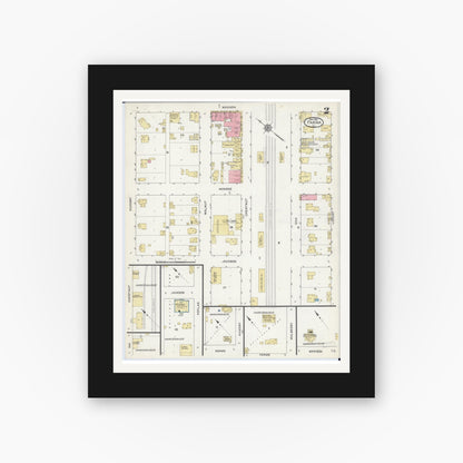 Old map wall art mockup — black gallery frame with white mat — Sanborn Fire Insurance Map from Farina, Fayette County, Illinois (1912), Sheet #0002
