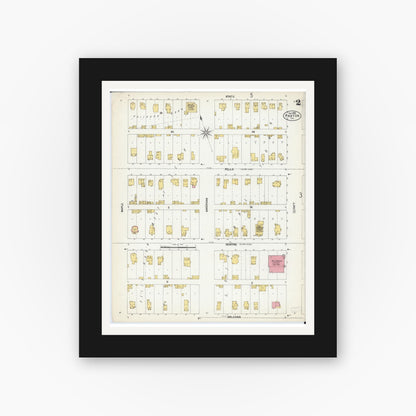Old map wall art mockup — black gallery frame with white mat — Sanborn Fire Insurance Map from Paxton, Ford County, Illinois (1902), Sheet #0002