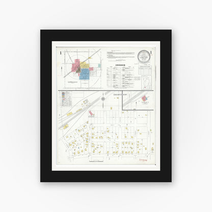 Old map wall art mockup — black gallery frame with white mat — Sanborn Fire Insurance Map from Lawton, Van Buren County, Michigan (1935), Sheet #0001