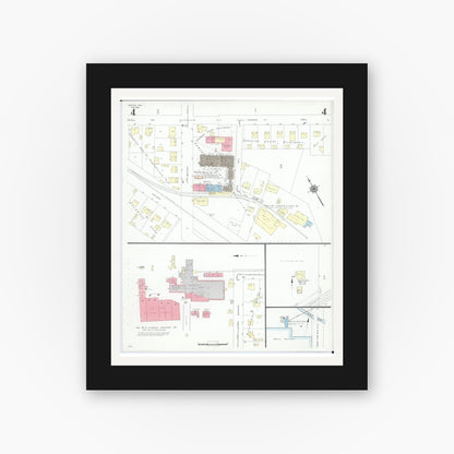 Old map wall art mockup — black gallery frame with white mat — Sanborn Fire Insurance Map from Grafton, Lorain County, Ohio (1946), Sheet #0004