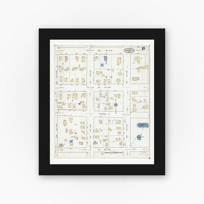 Old map wall art mockup — black gallery frame with white mat — Sanborn Fire Insurance Map from Faribault, Rice County, Minnesota (1921), Sheet #0019