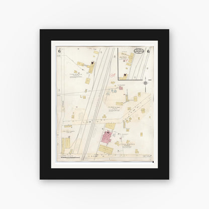Old map wall art mockup — black gallery frame with white mat — Sanborn Fire Insurance Map from Lancaster, Dallas County, Texas (1939), Sheet #0006